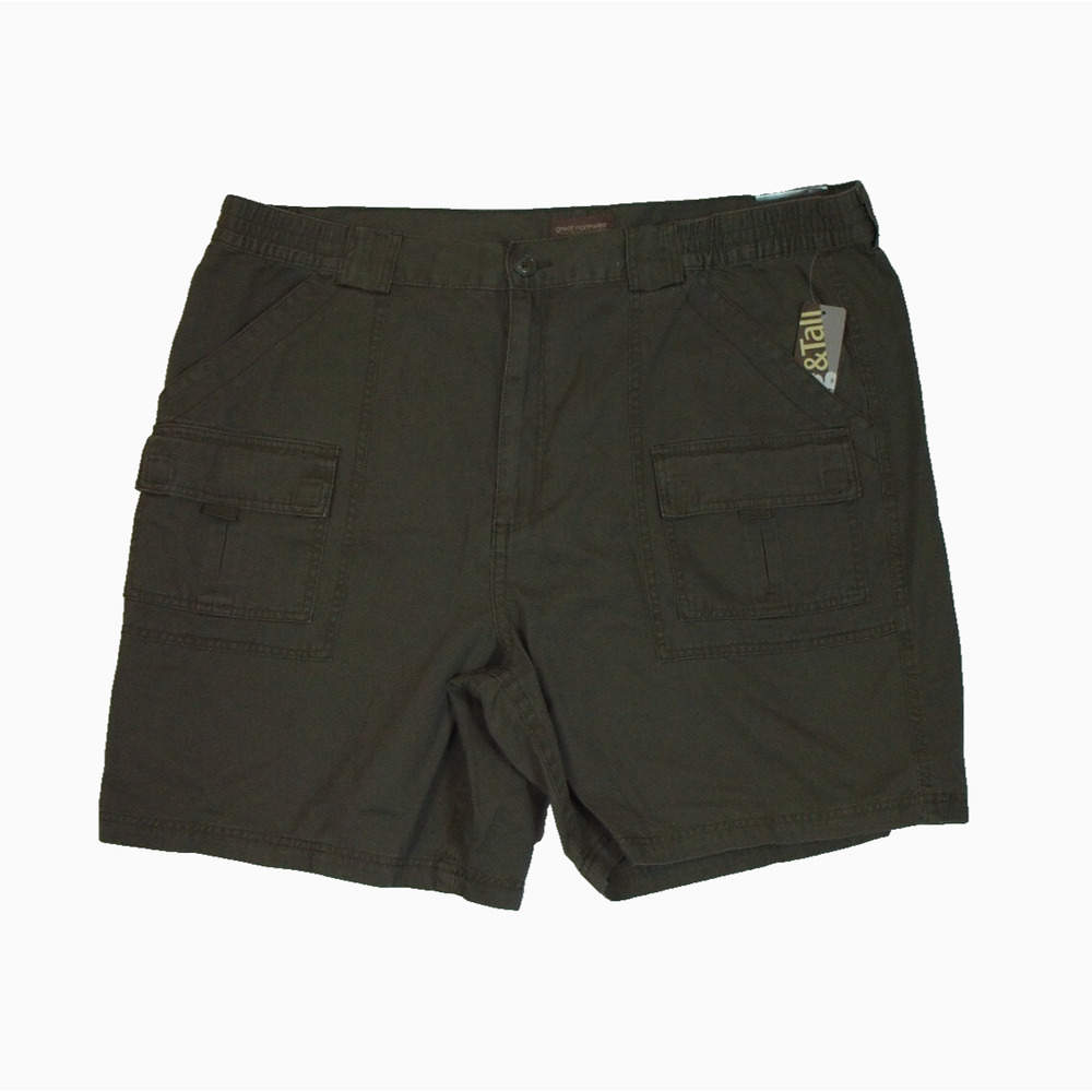 Great Northwest Men's Cargo Shorts Size 46 Elastic Waist‎ 100% Cotton Green NWT